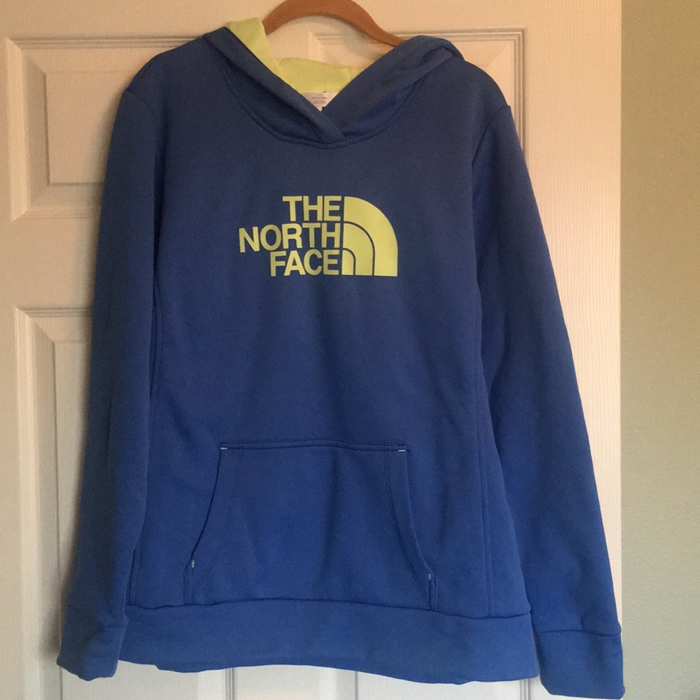 The North Face Blue Hoodie with Yellow Logo